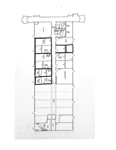 Architectural floor plan showing rooms and common areas of a building.