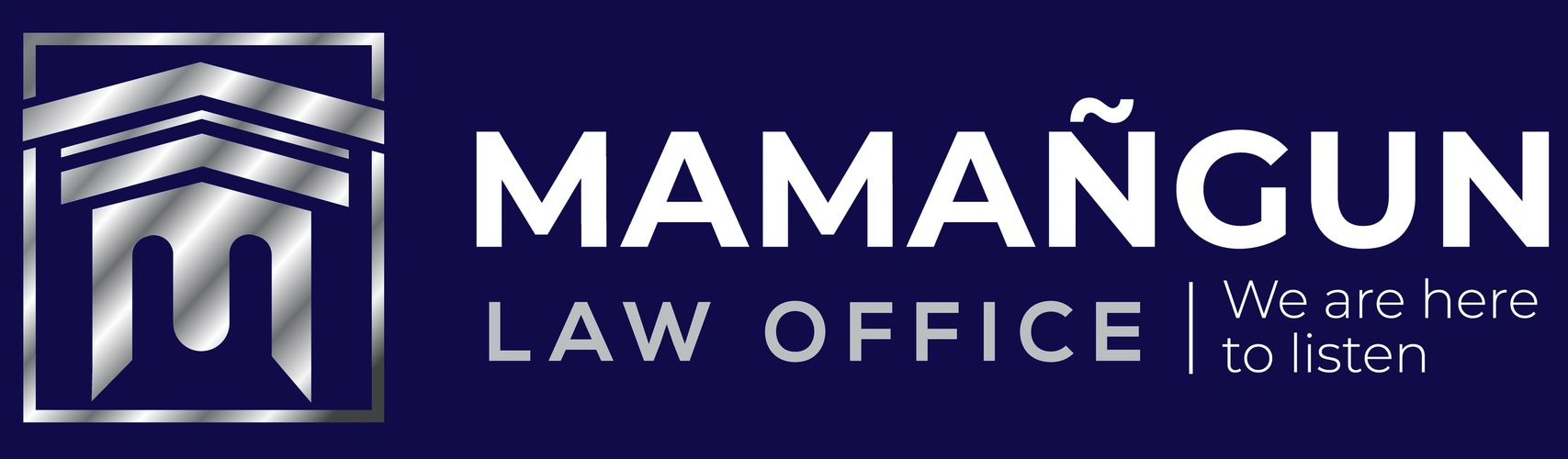 MAMAÑGUN Law Office logo with tagline on dark blue background.