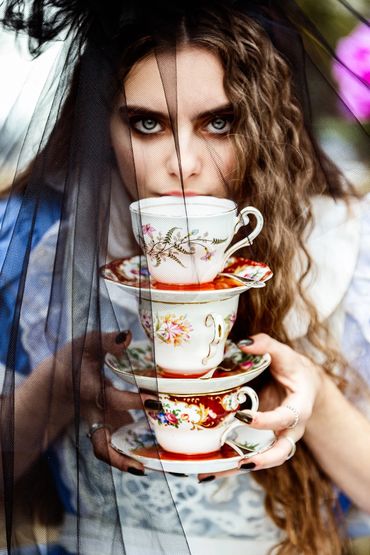 Dark Alice in Wonderland dress veil tea party Uckfield Sussex Costume Hire French's Fancy Dress