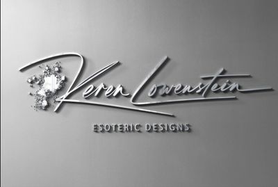 Elegant 3D logo of 'Keren Lowenstein Esoteric Designs' on a wall.