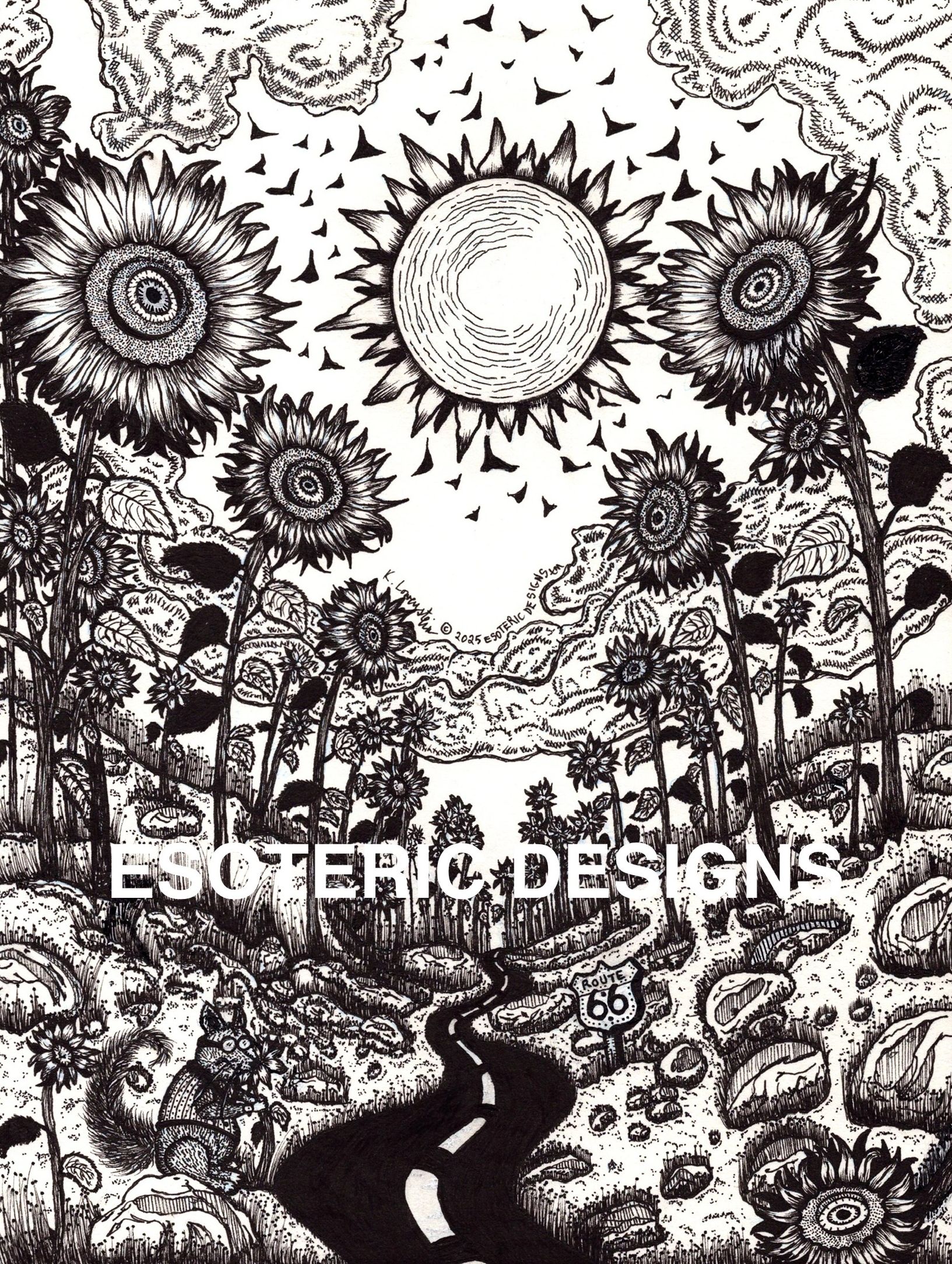 Steampunk Sunflowers No. 1-pen + ink