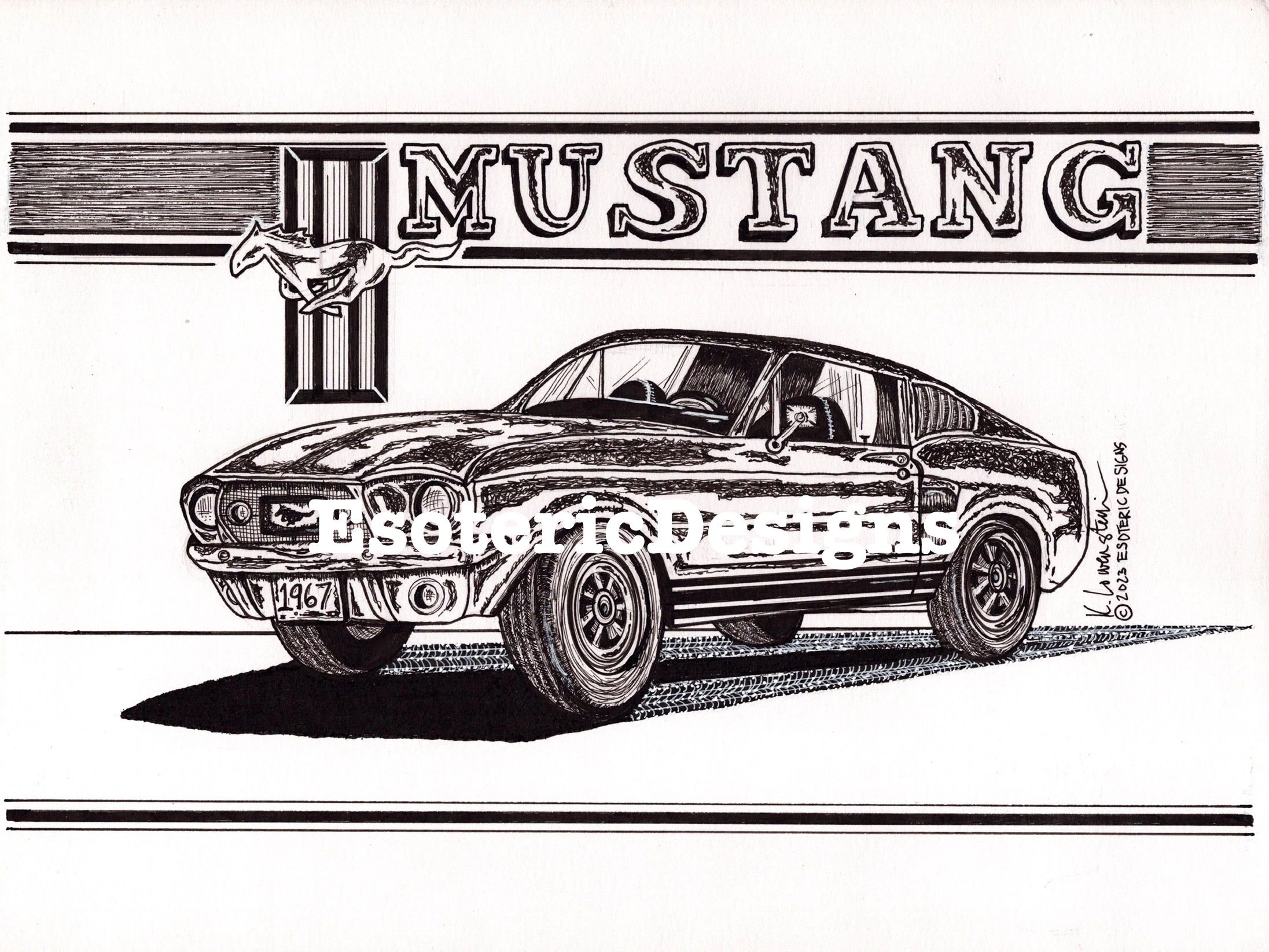 1967 Mustang Fastback-pen + ink