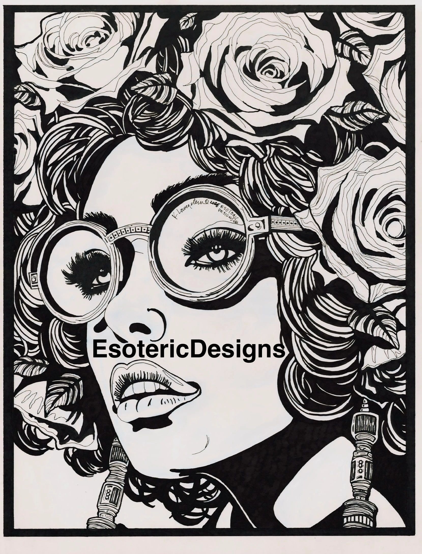 Cyberpunk Woman No. 1 wearing Sunglasses-pen + ink