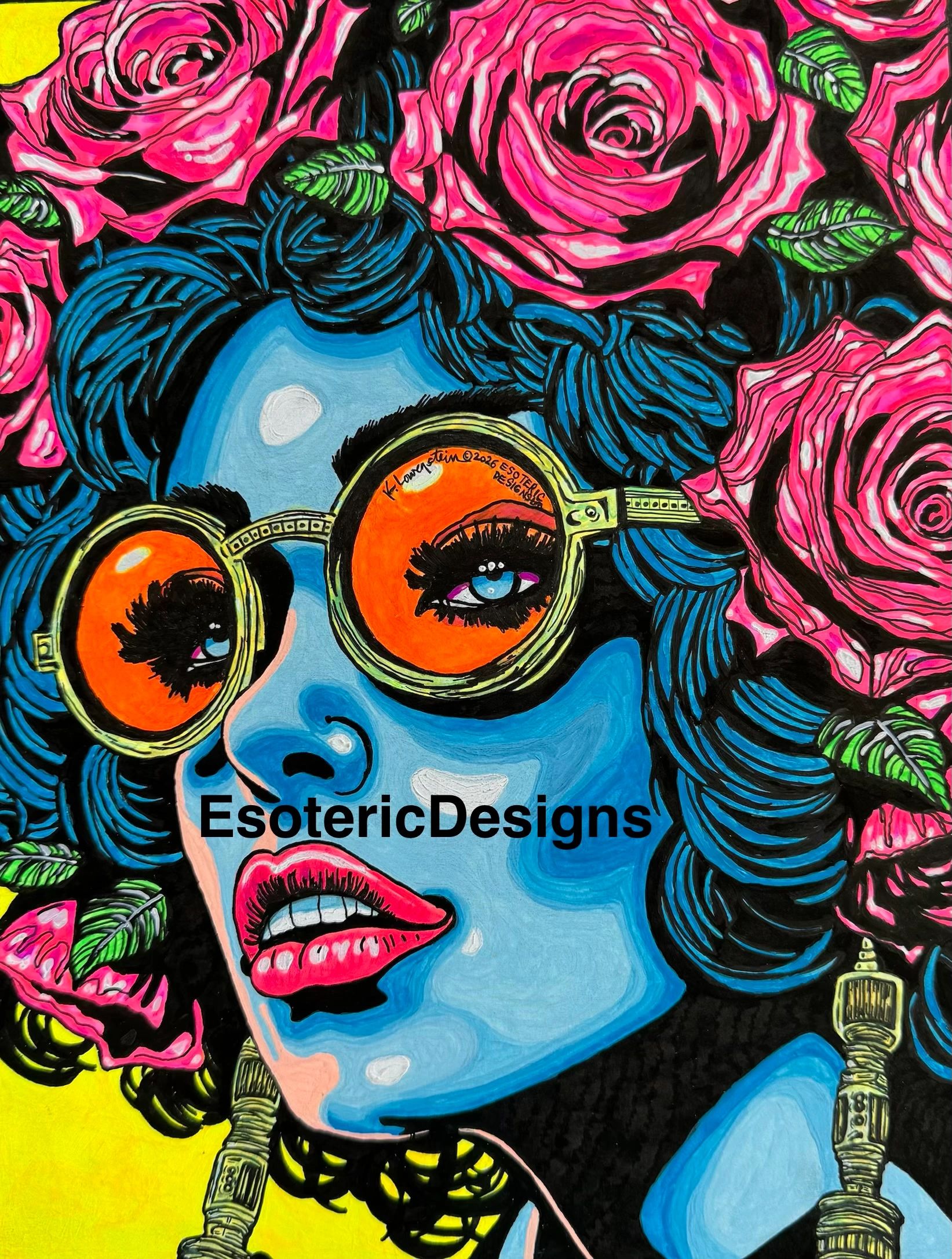 Cyberpunk Woman No. wearing Sunglasses-pen + ink, gouache + watercolor 