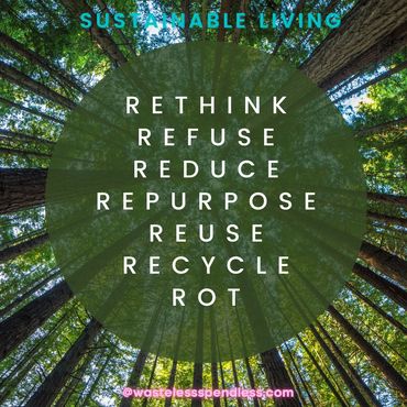 7 R's of sustainability - rethink, refuse, reduce, repurpose, reuse, recycle & rot