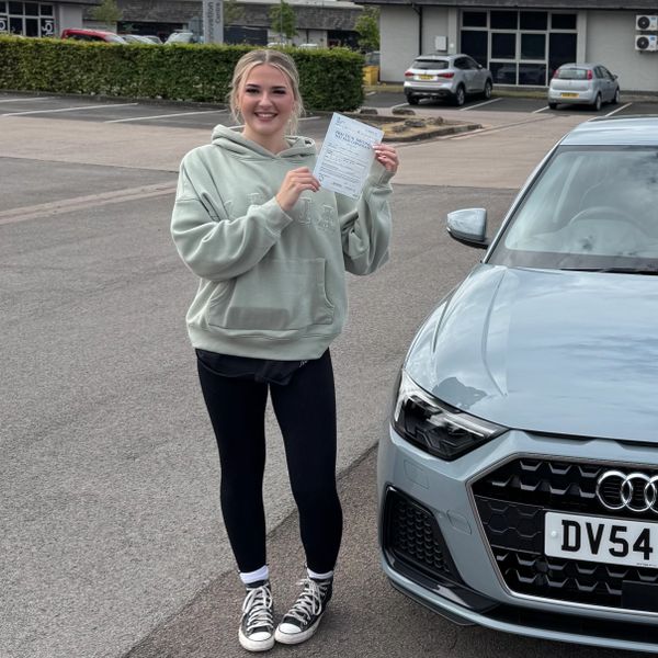 Issy passing her driving test first time with just two driving faults 