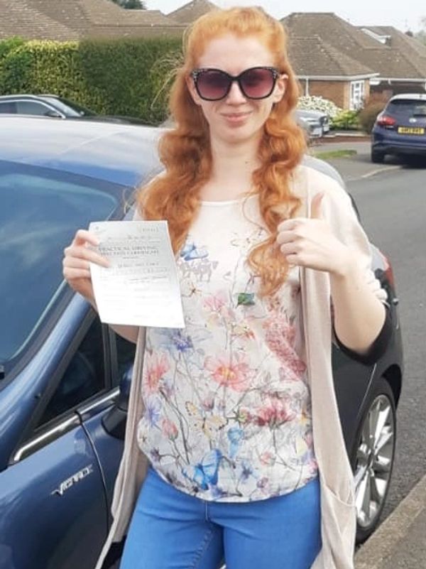 Bryony passing her driving test. 