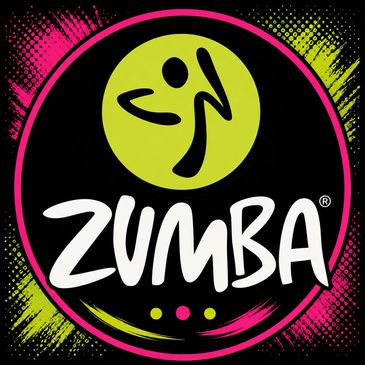 Zumba logo with vibrant pink and green accents.