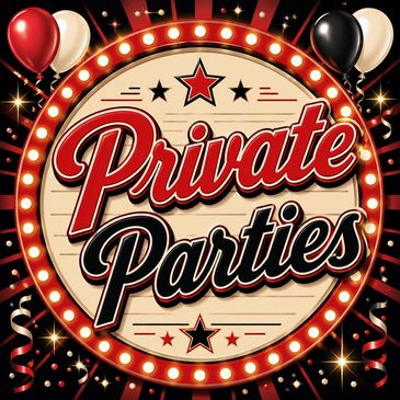 Sign advertising private parties with festive balloons.