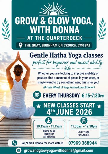 Yoga classes for all abilities with Donna every Thursday from June 2026 at The Quarterdeck.