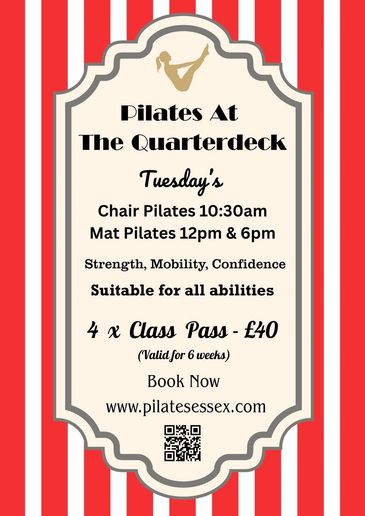 Pilates classes at The Quarterdeck every Tuesday, with chair and mat sessions available.