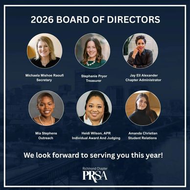 2026 Board of Directors of PRSA Richmond Chapter with six members and roles.