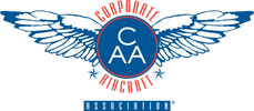 Logo for Corporate Aircraft Association featuring wings and bold text.