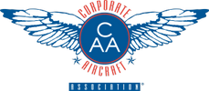 Logo for Corporate Aircraft Association featuring wings and bold text.