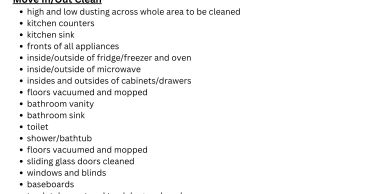 Checklist for move in/out cleaning tasks.