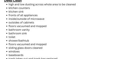 Checklist for deep cleaning tasks in a home.