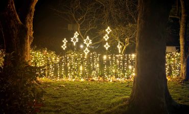 Starry sky fairy light canopy in blackout marquee at Auckland Marae for Matariki 2026.