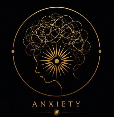 Artistic profile of a head with chaotic lines symbolizing anxiety.