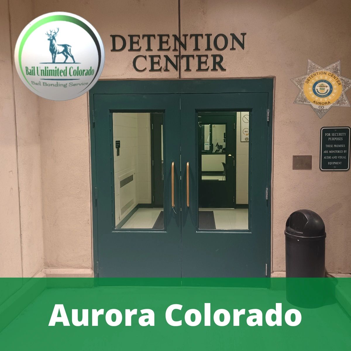 Aurora Colorado Detention Center LOGO Bail Unlimited Colorado IMAGE Front Entrance to Aurora CO Jail