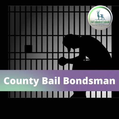 IMAGE County Jail Cell Man sitting waiting for Bail TEXT County Bail Bondsman LOGO Bail Unlimited CO