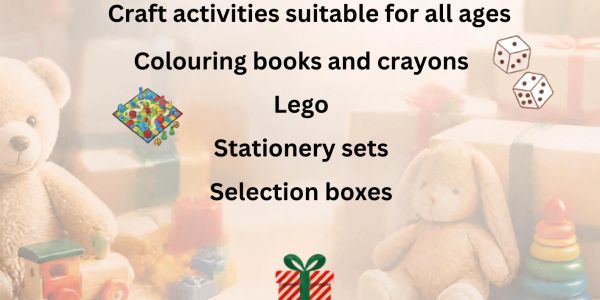 List of craft activities and toys including Lego and colouring books.