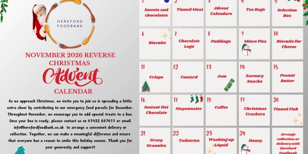 November 2026 reverse Christmas Advent calendar by Hereford Foodbank.