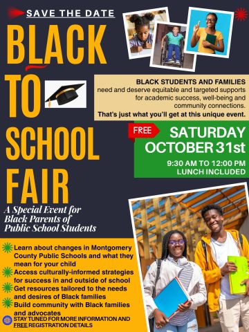 Black to School Fair event for Black parents and public school students.