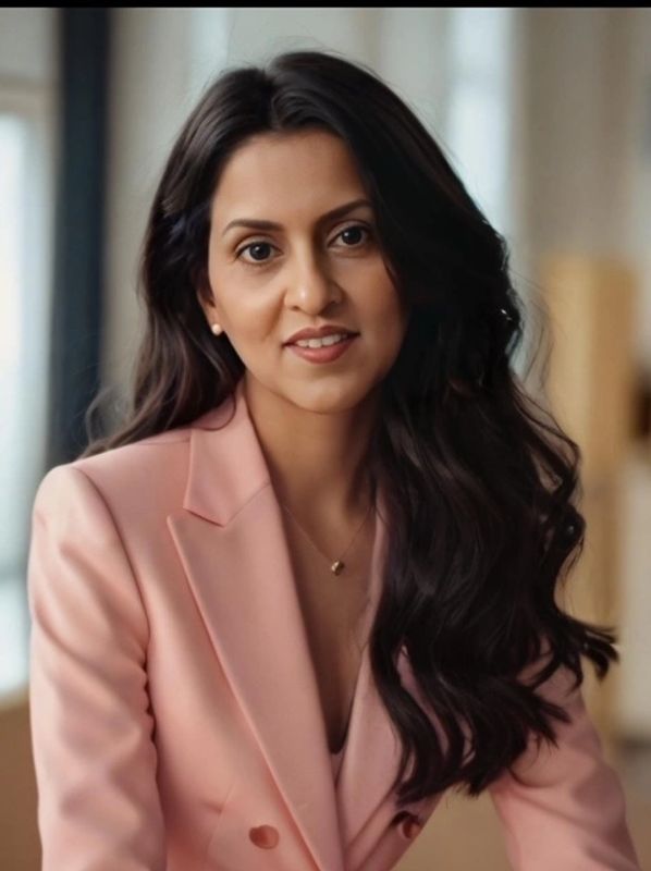 Confident woman in a pink blazer smiling at the camera.