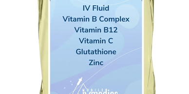 IV fluid bag labeled 'IMMUNE' with vitamins and minerals for immune support.