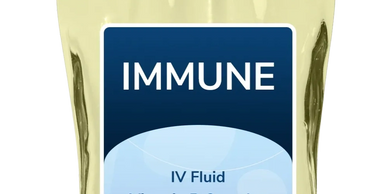 IV fluid bag labeled IMMUNE with vitamins and minerals listed.
