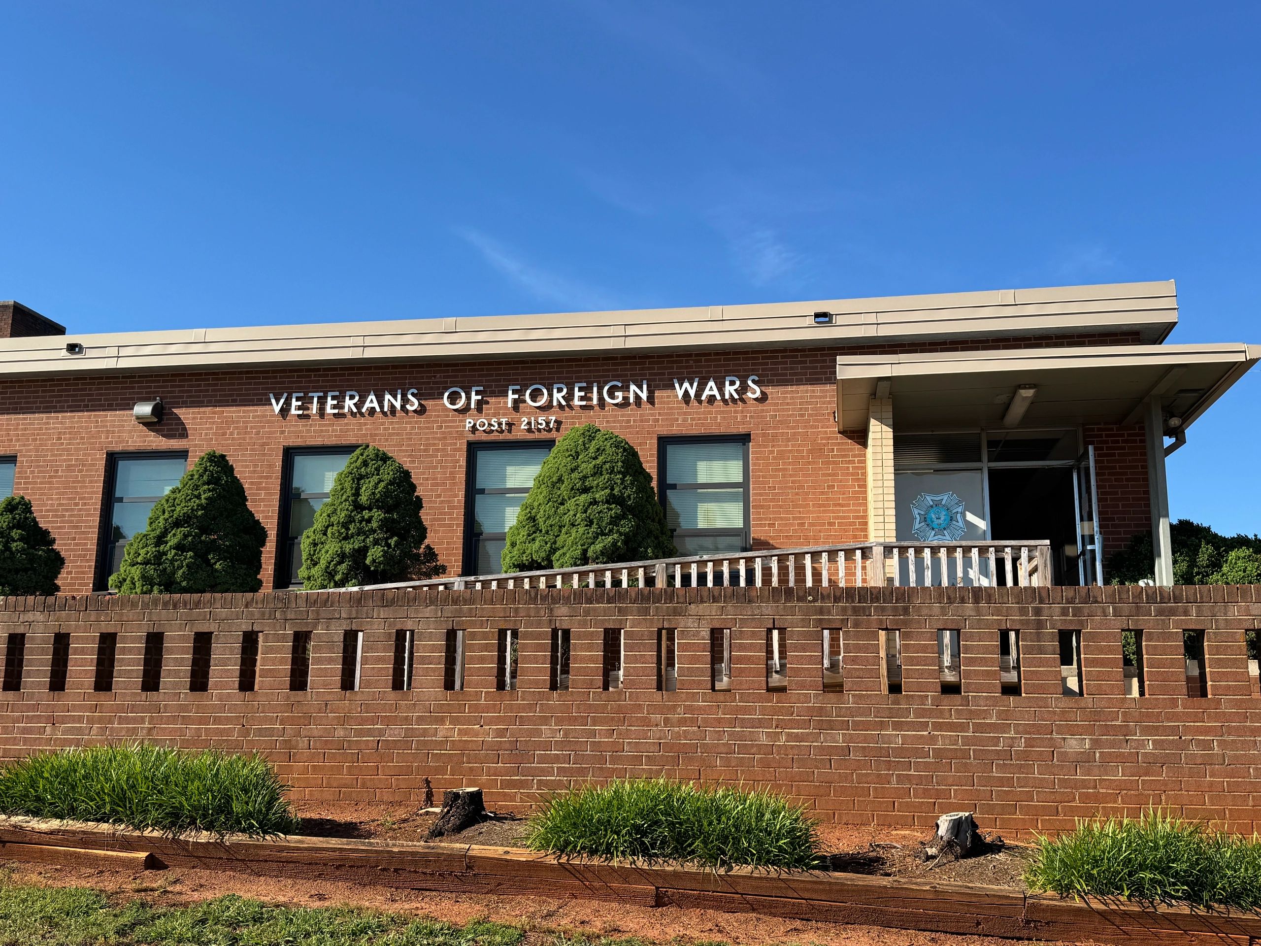 Veterans of Foreign Wars Post 2157 building with clear blue sky.