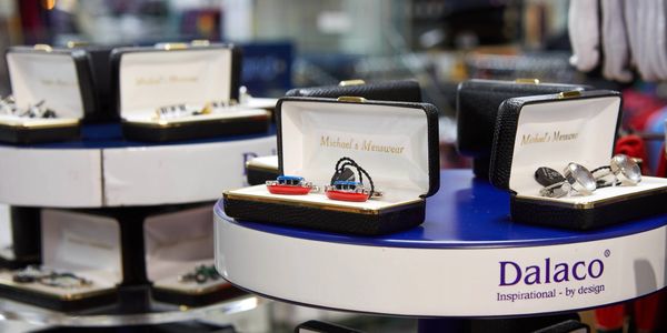 Pictures of cufflinks from DALACO featuring various designs from novelty cufflinks to smart cufflink