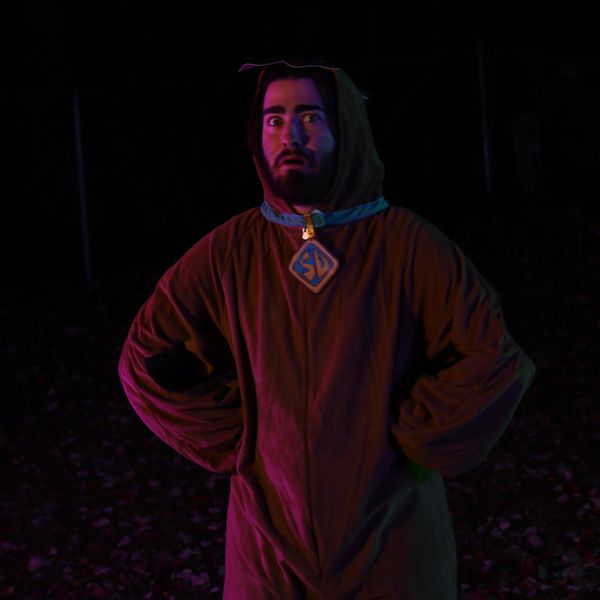 Person in Scooby-Doo costume looking surprised.
