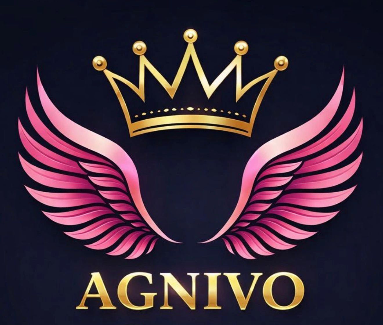 Golden crown above pink wings with 'AGNIVO' text below.