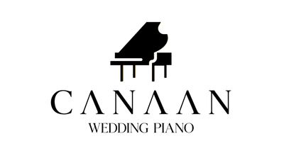 Black and white logo that says "Canaan Wedding Piano" 