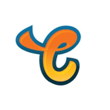Colorful, stylized lowercase letter 'e' with blue outline.