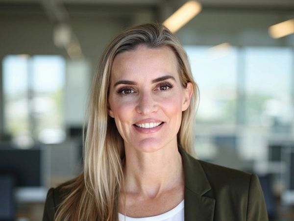 Smiling professional woman in office setting.