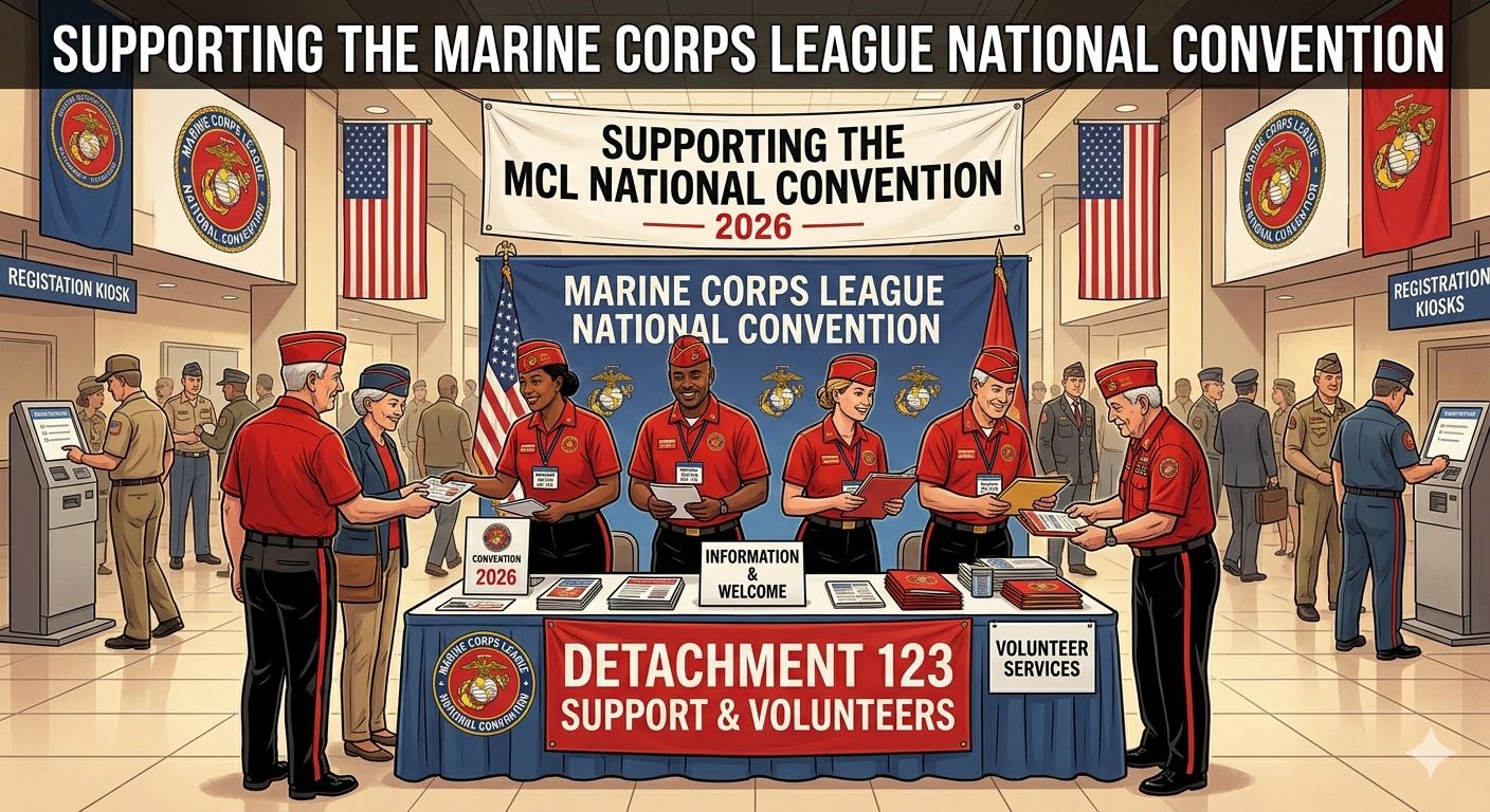 Volunteers at the Marine Corps League National Convention providing information and support.