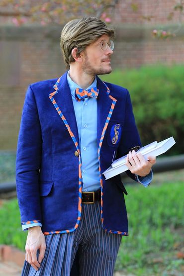 Shiz University uniform from Wicked. Outdoor cosplay photoshoot, hand crafted. Full body shot