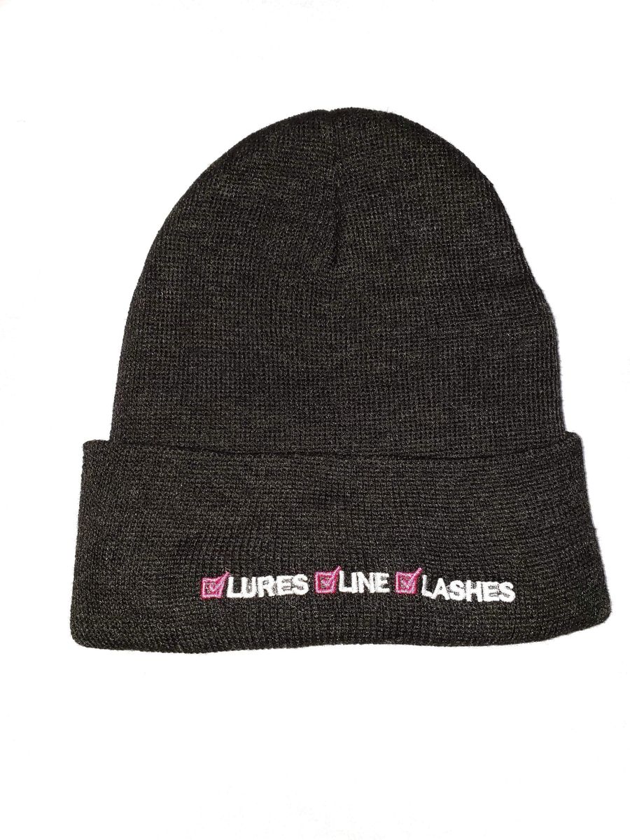Girl Power Fishing "Lures Line Lashes" Beanie - Black w/Pink & White  Embroidery