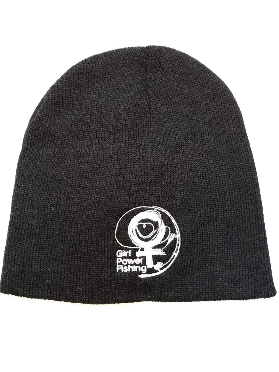 Girl Power Fishing Logo Skull Cap - Black w/White Embroidery