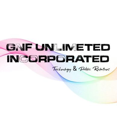 Logo of GNF Unlimited Incorporated with colorful wave design.
