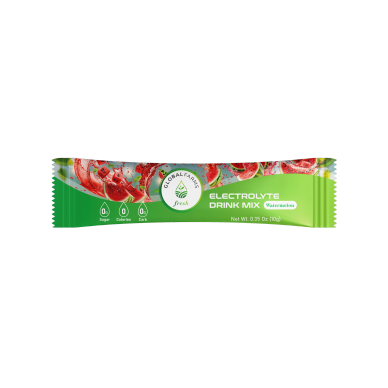 Watermelon electrolyte drink mix packet.