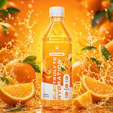 Electrolyte hydration drink with zesty orange flavor.