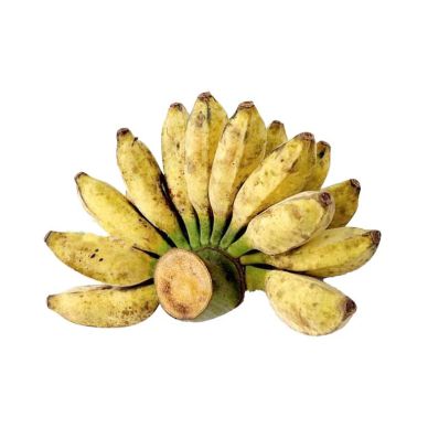 A bunch of ripe yellow bananas isolated on a white background.