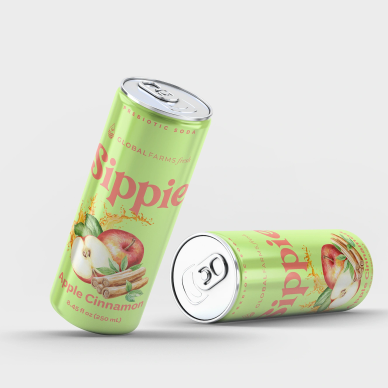 Two cans of Sippie apple cinnamon prebiotic soda.
