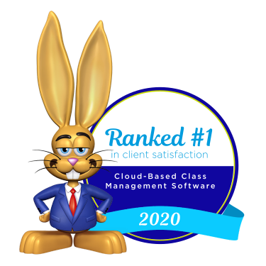 Mascot standing next to a satisfaction award badge.