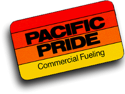 Pacific Pride logo. A card with red, orange, and yellow stripes that says "Pacific Pride Commercial 
