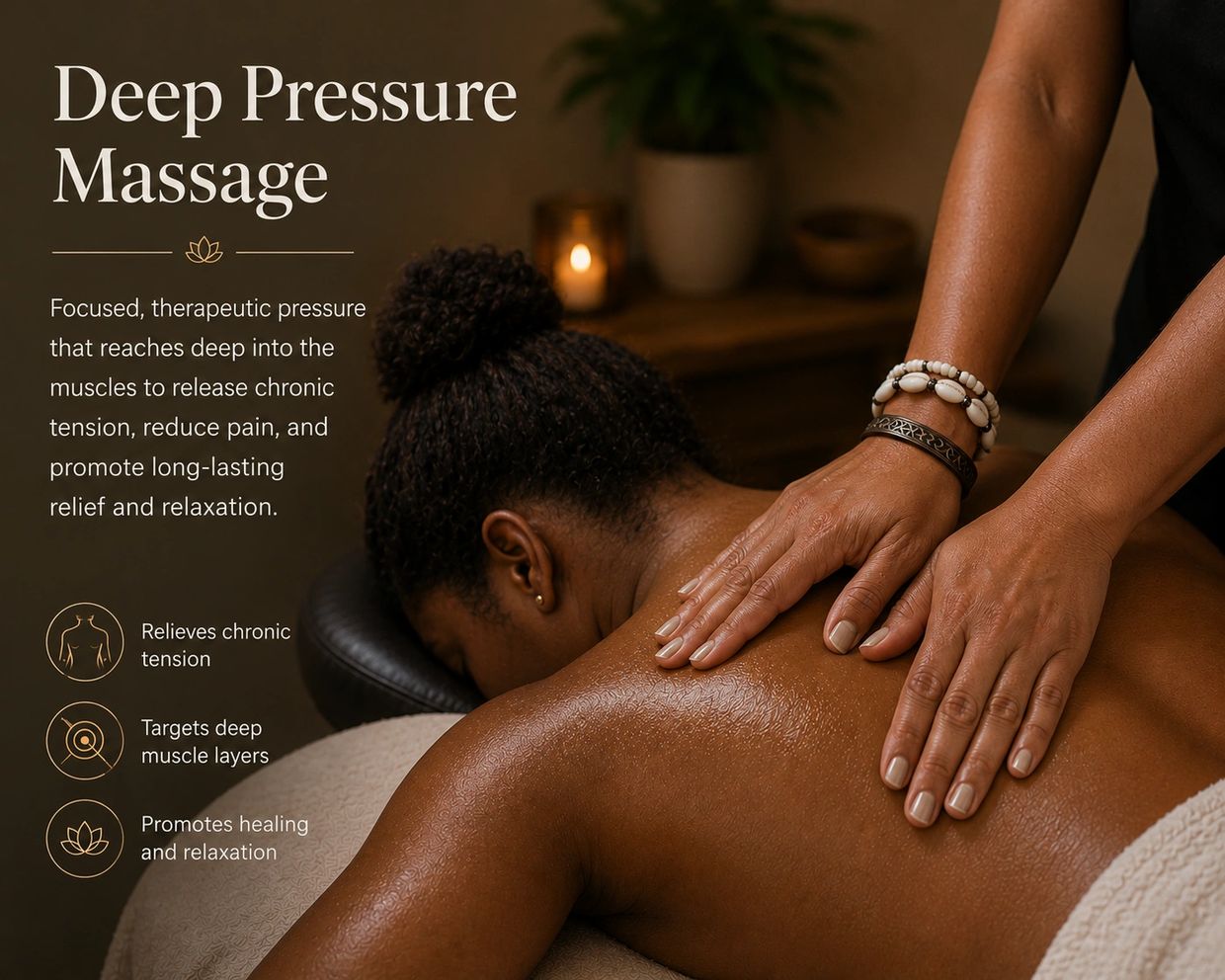 Therapist giving a deep pressure massage to relieve tension and promote relaxation.