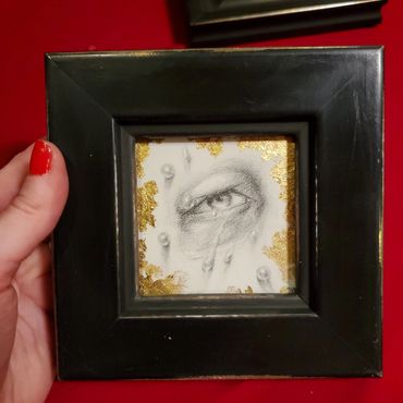 Eye drawing, miniature art, fine art drawing, fine artwork, traditional art, realistic drawing